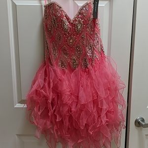 Jovani Coral/Silver Mini Formal Dress, Sz 6